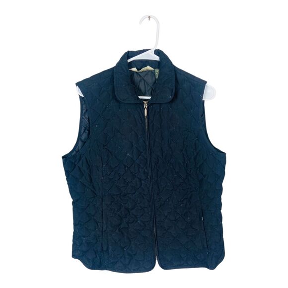 Eddie Bauer Womens Zip Quilted Goose Down Vest Winter Jacket Dark Blue Large - Picture 1 of 10
